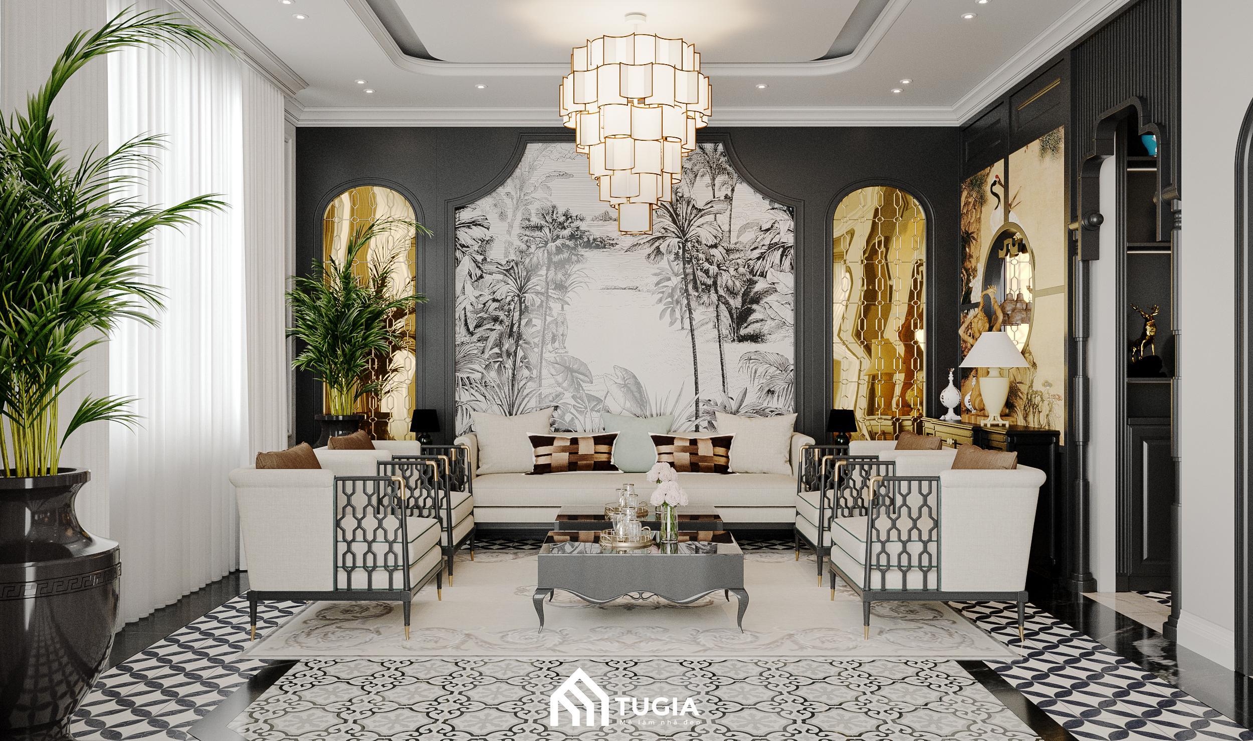 Khu vực phòng chờ tại tầng 1 của khách sạn được thiết kế phong cách Indochine đạm nét truyền thống mà sang trọng