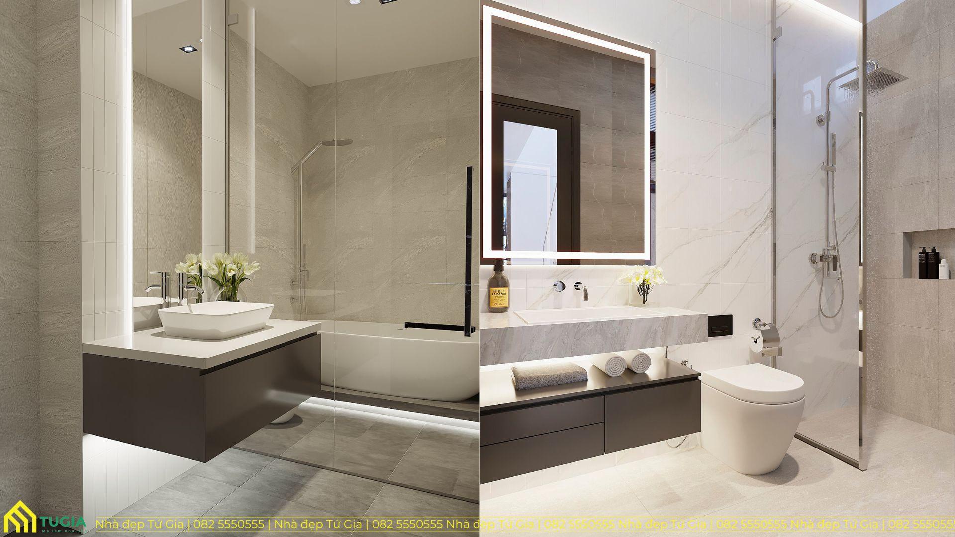 Nhà vệ sinh hiện đại với hệ tủ Lavabo tinh tế, mang đến trải nghiệm tiện nghi và cao cấp