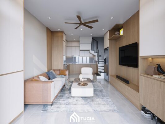 Tổng thể không gian được thiết kế theo phong cách hiện đại với đầy đủ tiện nghi