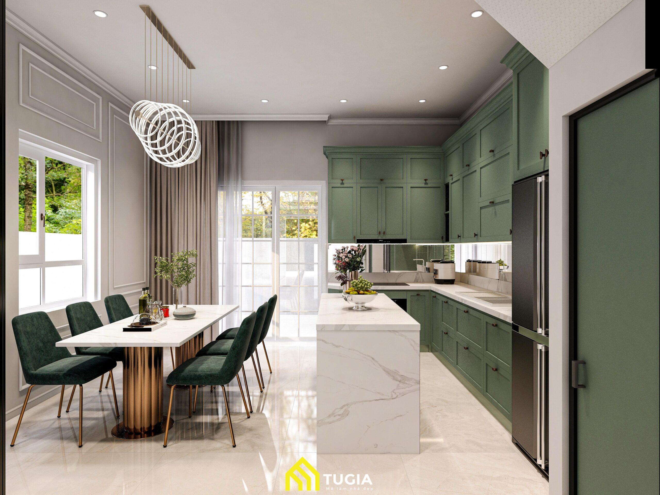 Mẫu thiết kế phòng bếp nhà ống 5m với thiết kế hiện đại sử dụng nội thất thông minh