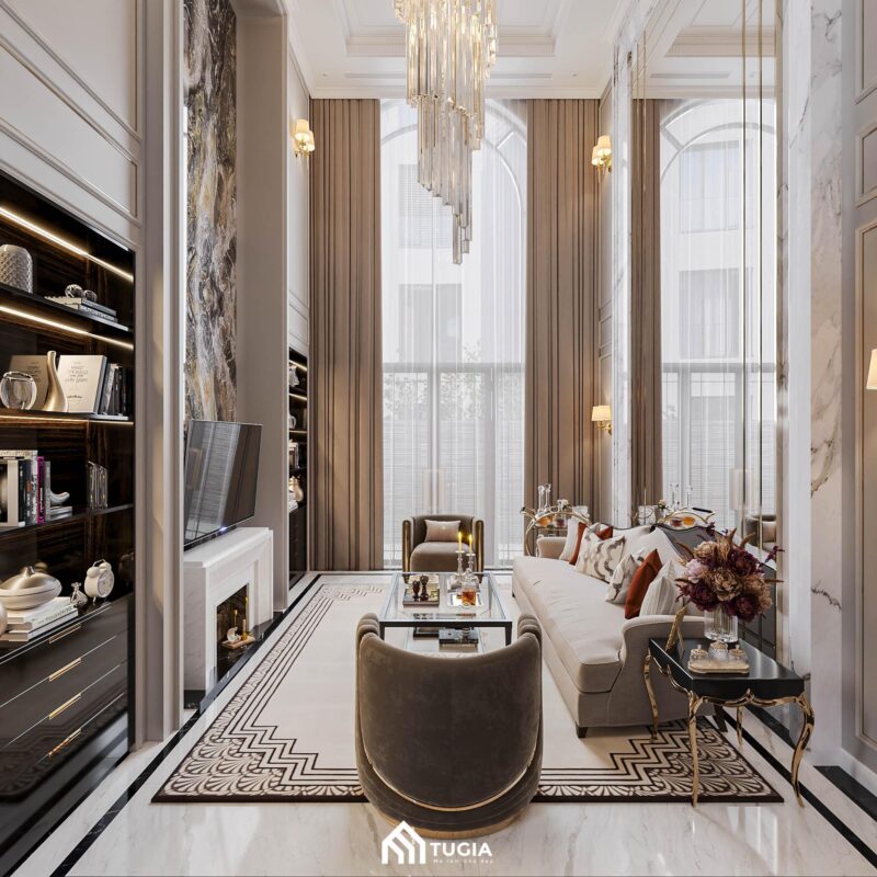 Bộ bàn ghế sofa chất liệu nỉ cao cấp được thiết kế theo kiểu dáng tân cổ điển sang trọng