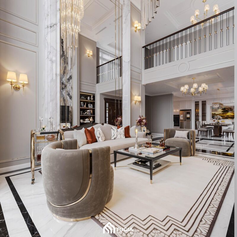 Không gian mang đậm chất tân cổ kết hợp với nét đẹp xa hoa lộng lẫy của phong cách Luxury