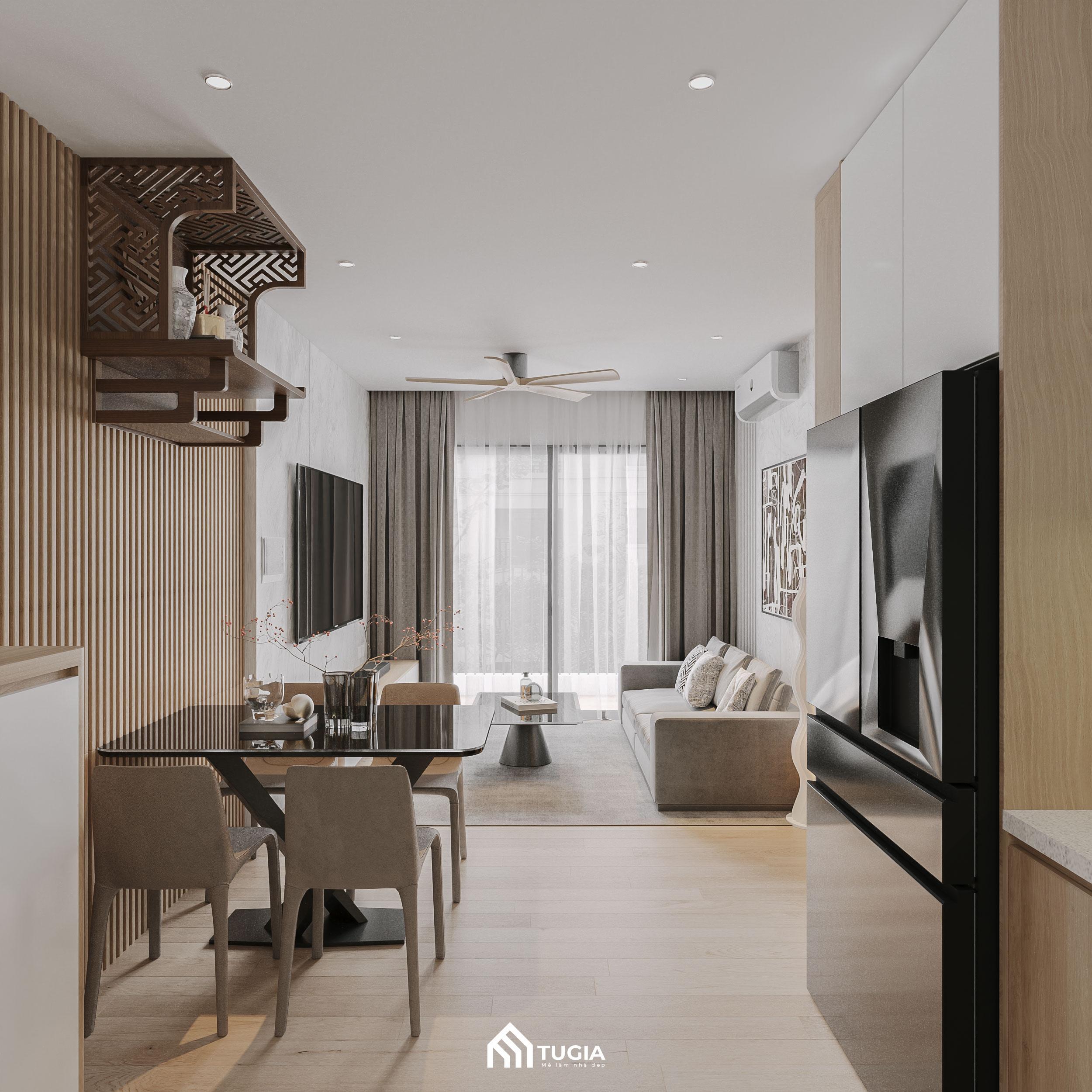 Thiết kế bàn thờ treo là giải pháp được ưa chuộng khi thiết kế phòng khách chung cư