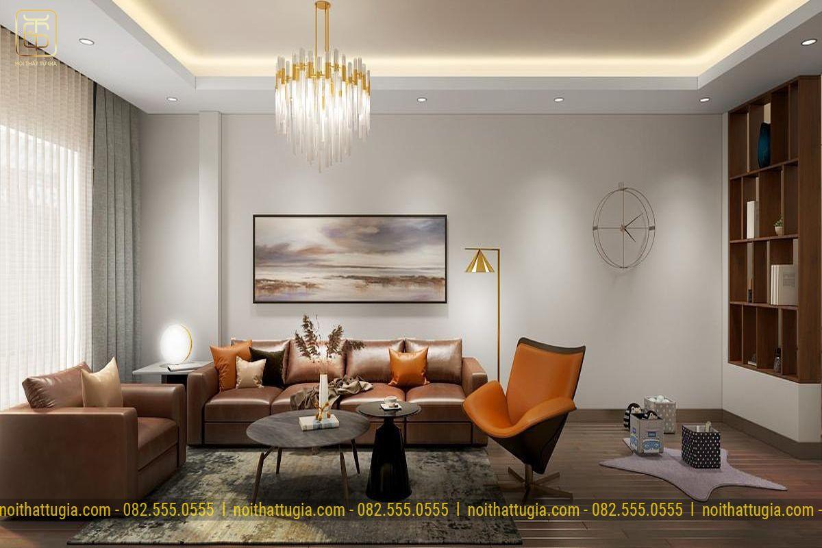 Vách ngăn kính được sử dụng để tách biệt không gian phòng khách và phòng bếp sẽ không gây mất thẩm mỹ của không gian