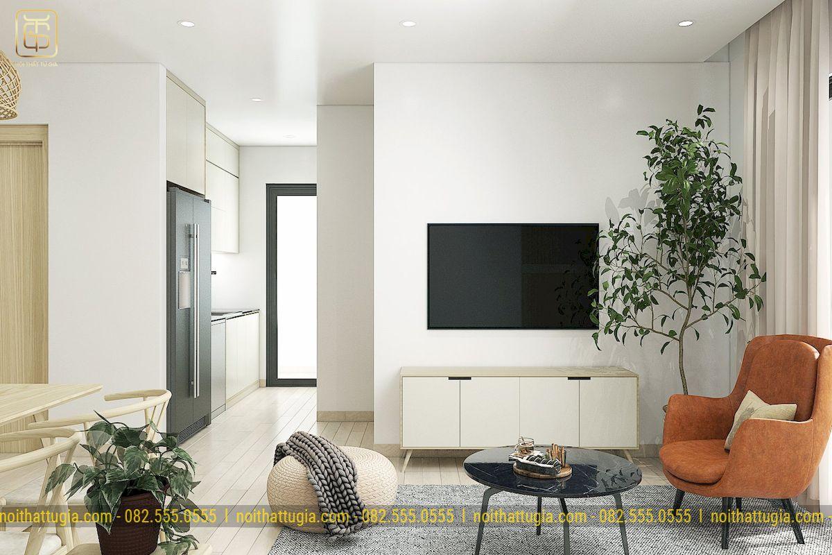 Ưu tiên sử dụng đồ nội thất đơn giản cho không gian phòng khách chung cư nhỏ phong cách Wabi Sabi