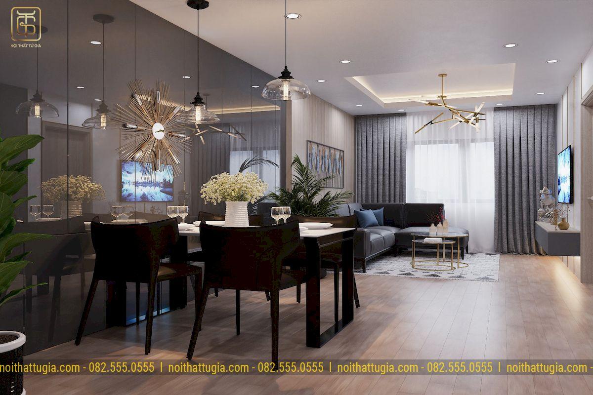 Phòng khách chung cư phong cách tân cổ điển sẽ lược bỏ đi những chi tiết quá cầu kì để giúp không gian trở nên tối gọn hơn