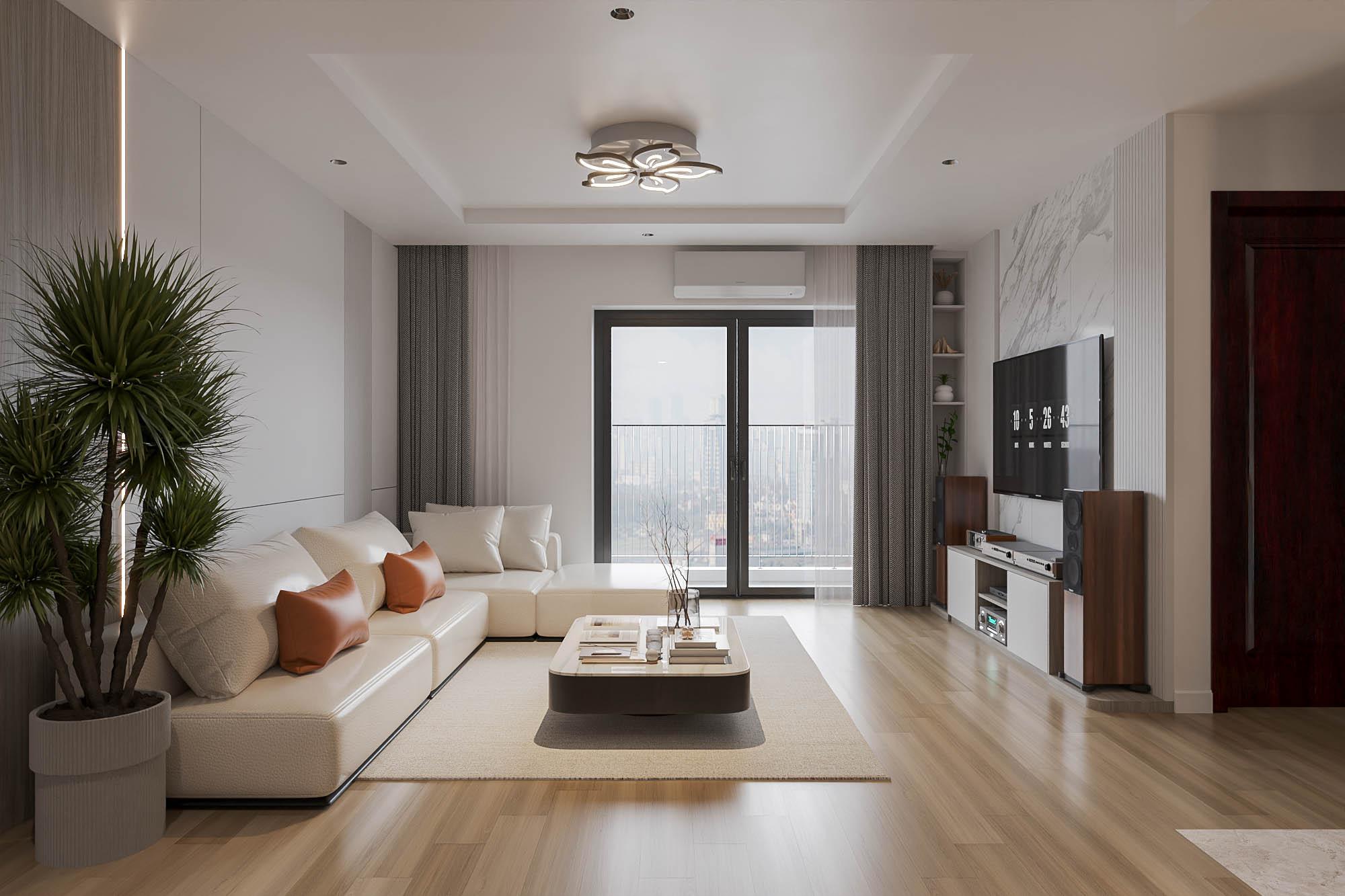 Thiết kế trần giật cấp được trang trí bằng quạt trần tạo điểm nhấn cho không gian