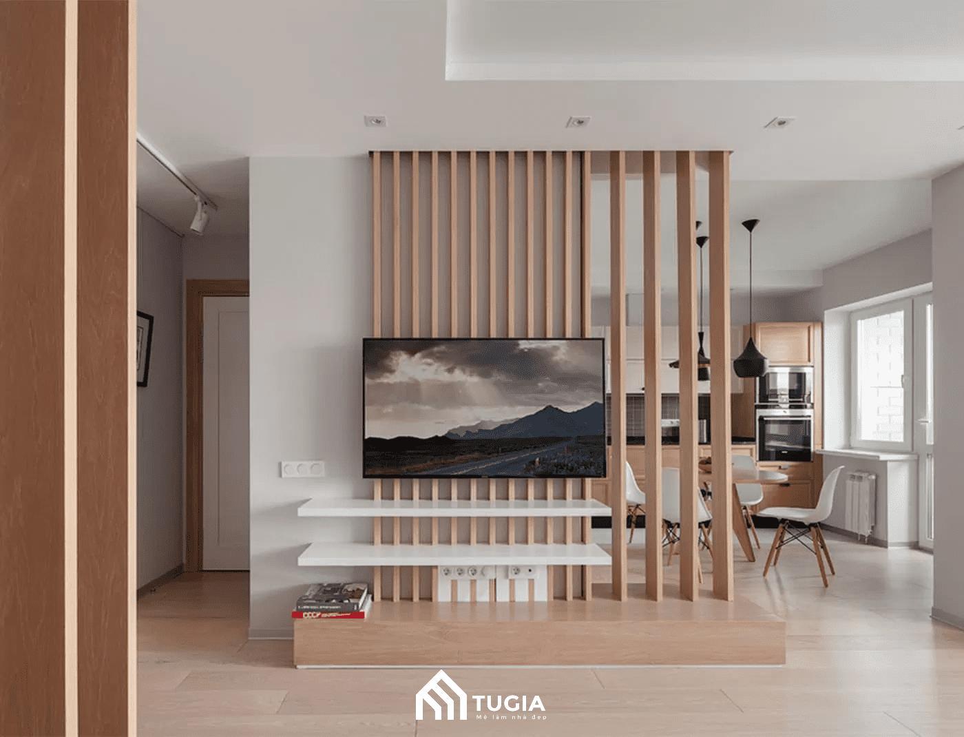 Dùng vách ngăn để phân chia phòng khách và bếp thông nhau
