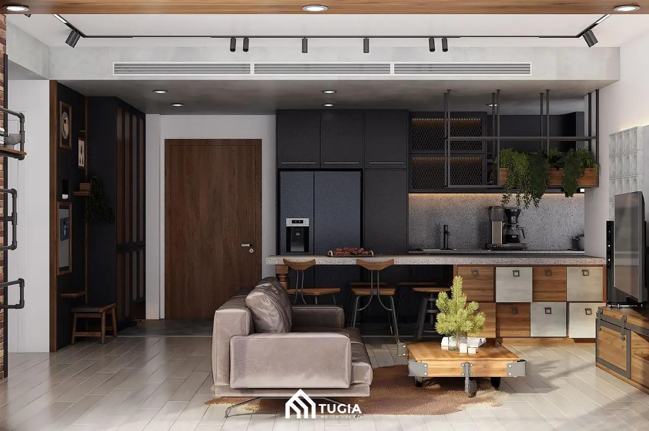 Phân chia phòng khách liền bếp bằng quầy bar mini