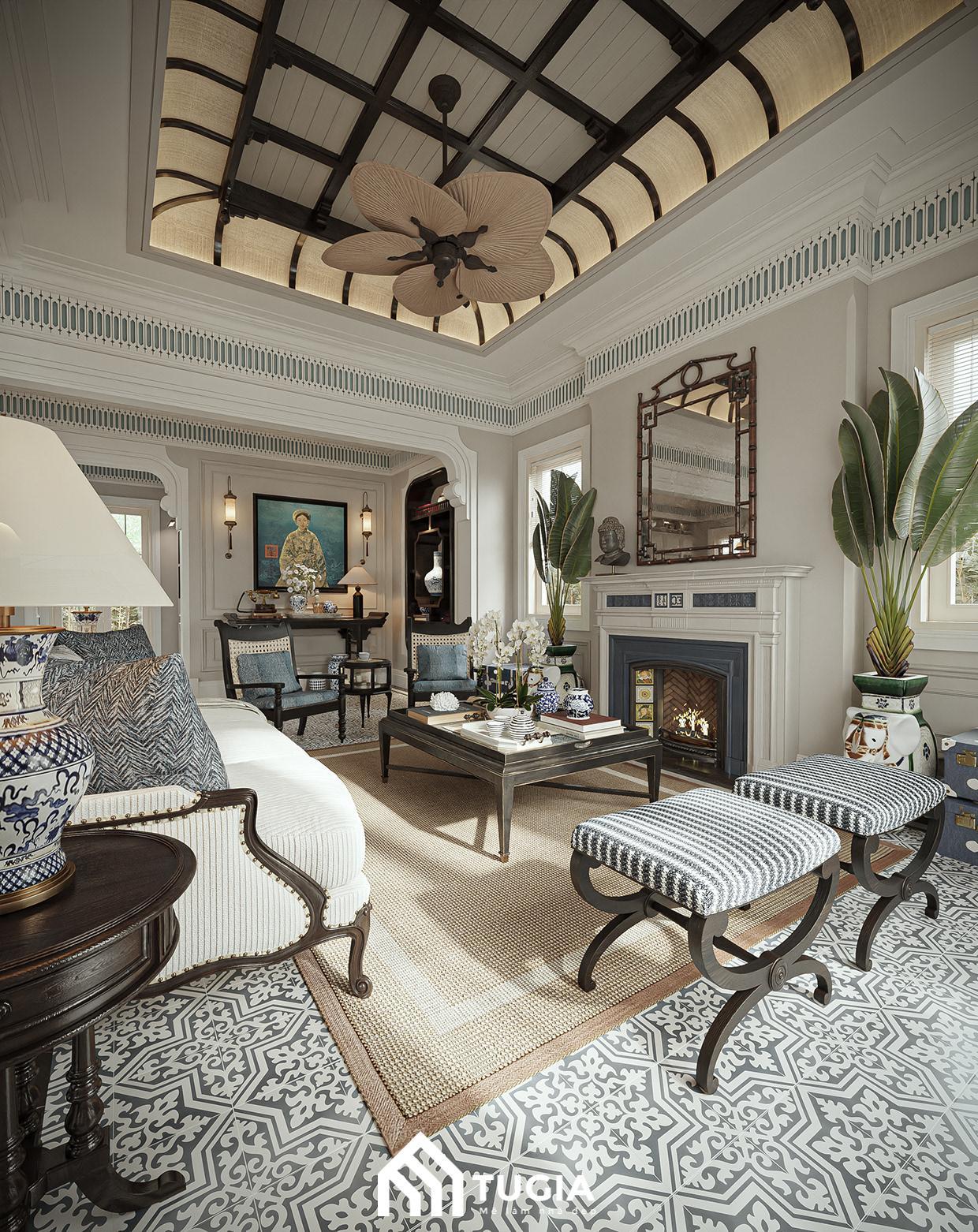 Chi tiết uốn lượn hài hòa, mềm mại của phong cách Indochine
