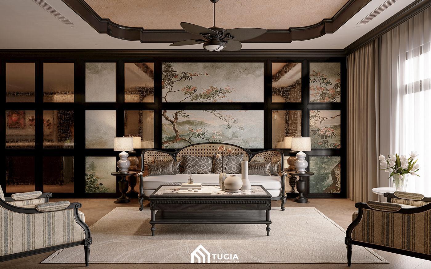 Nội thất tinh tế với phong cách Indochine do Nội thất Tứ Gia thực hiện