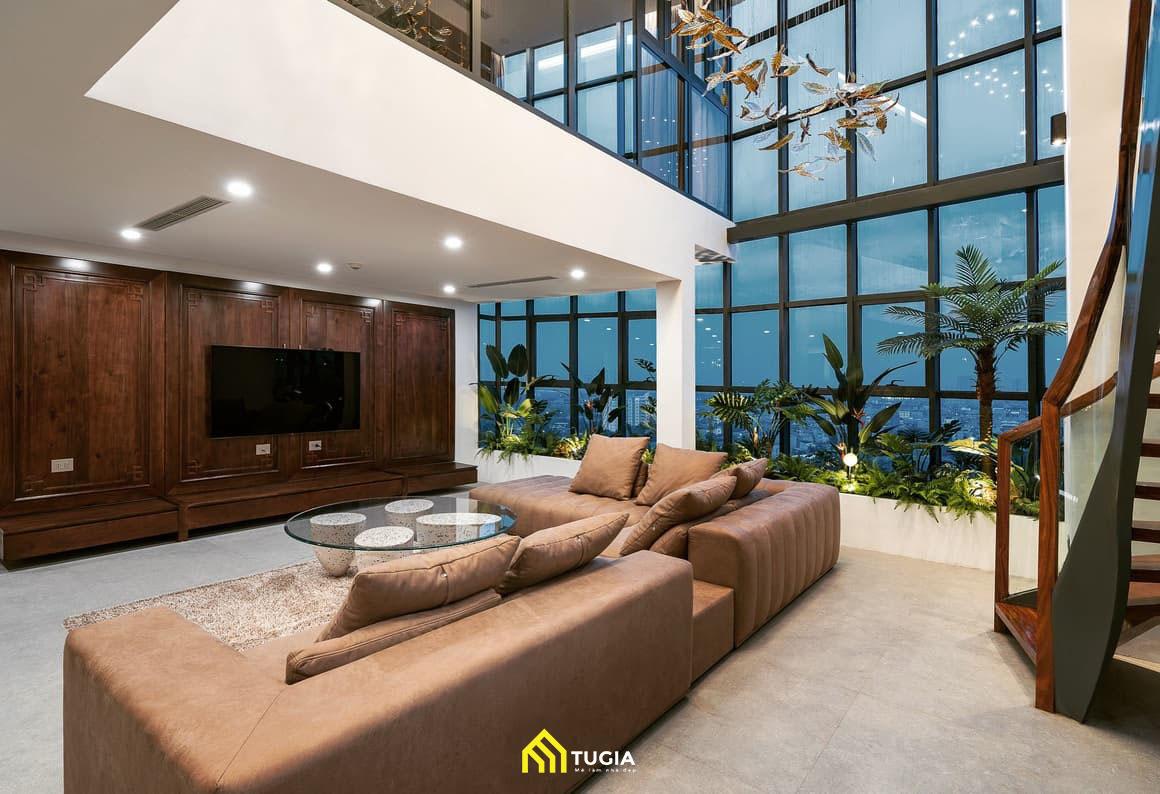 Mẫu phòng khách thông tầng hiện đại cho nhà phố đang được khách hàng của Nội thất Tứ Gia yêu thích