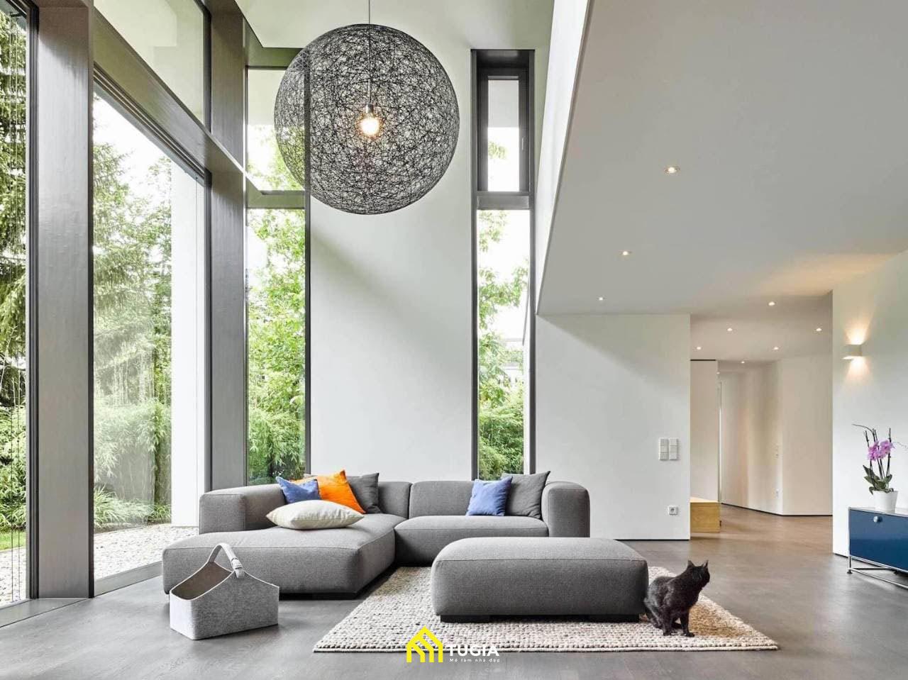 Chiêm ngưỡng mẫu phòng khách thông tầng đẹp cho căn hộ Penthouse cao cấp do Nội thất Tứ Gia thiết kế
