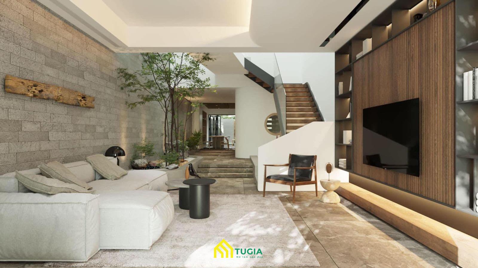 Phòng khách thông tầng đẹp, tối giản thu hút được nhiều ánh sáng tự nhiên