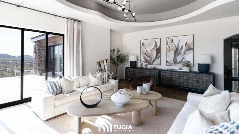 Mẫu decor phòng khách tối giản tận dụng ánh sáng tự nhiên, mang lại sự thư giãn tối đa