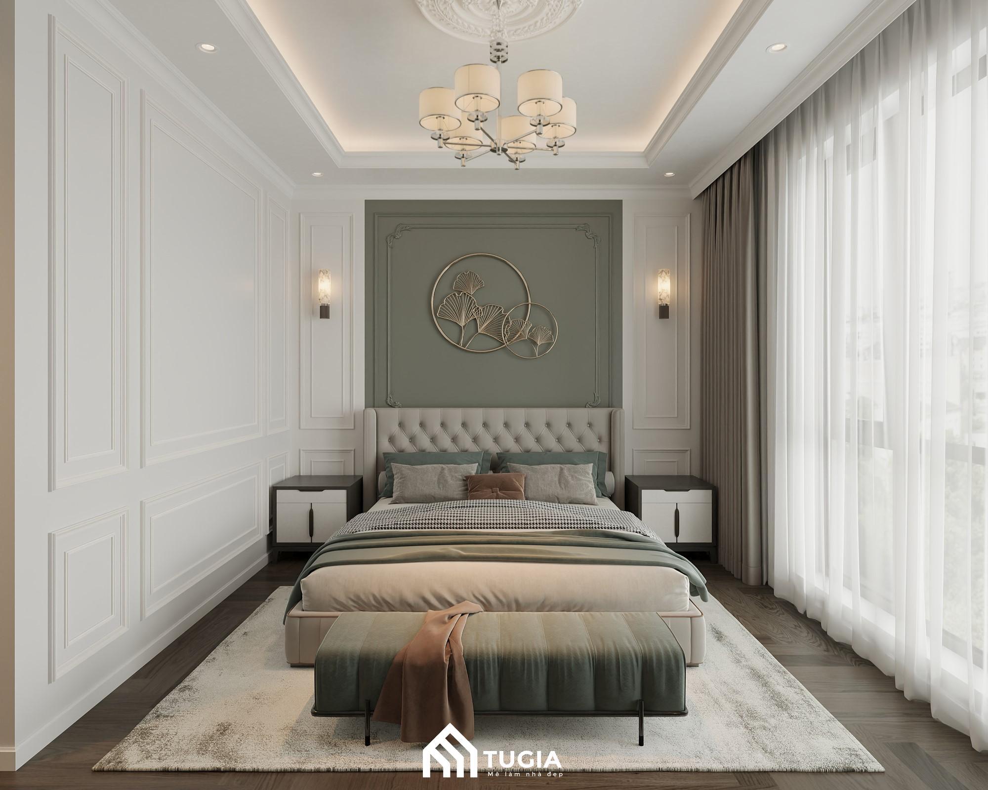 Mẫu dự án thiết kế phòng ngủ chung cư phong cách tân cổ điển sử dụng nhiều chi tiết hoa văn tỉ mỉ