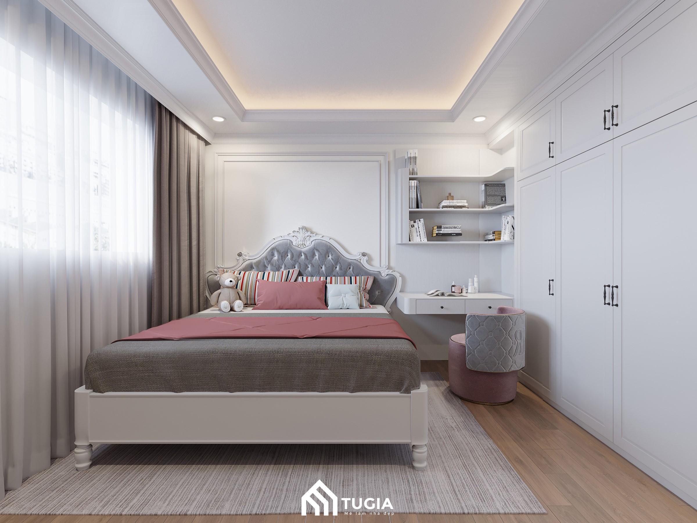 Mẫu thiết kế phòng ngủ chung cư cho bé gái cực sang trọng với tone màu xám làm chủ đạo