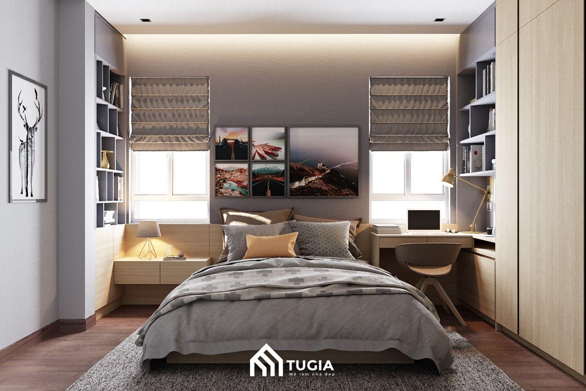 Bố trí giường ngủ và bàn làm việc cạnh cửa sổ để nhận được lượng ánh sáng tự nhiên