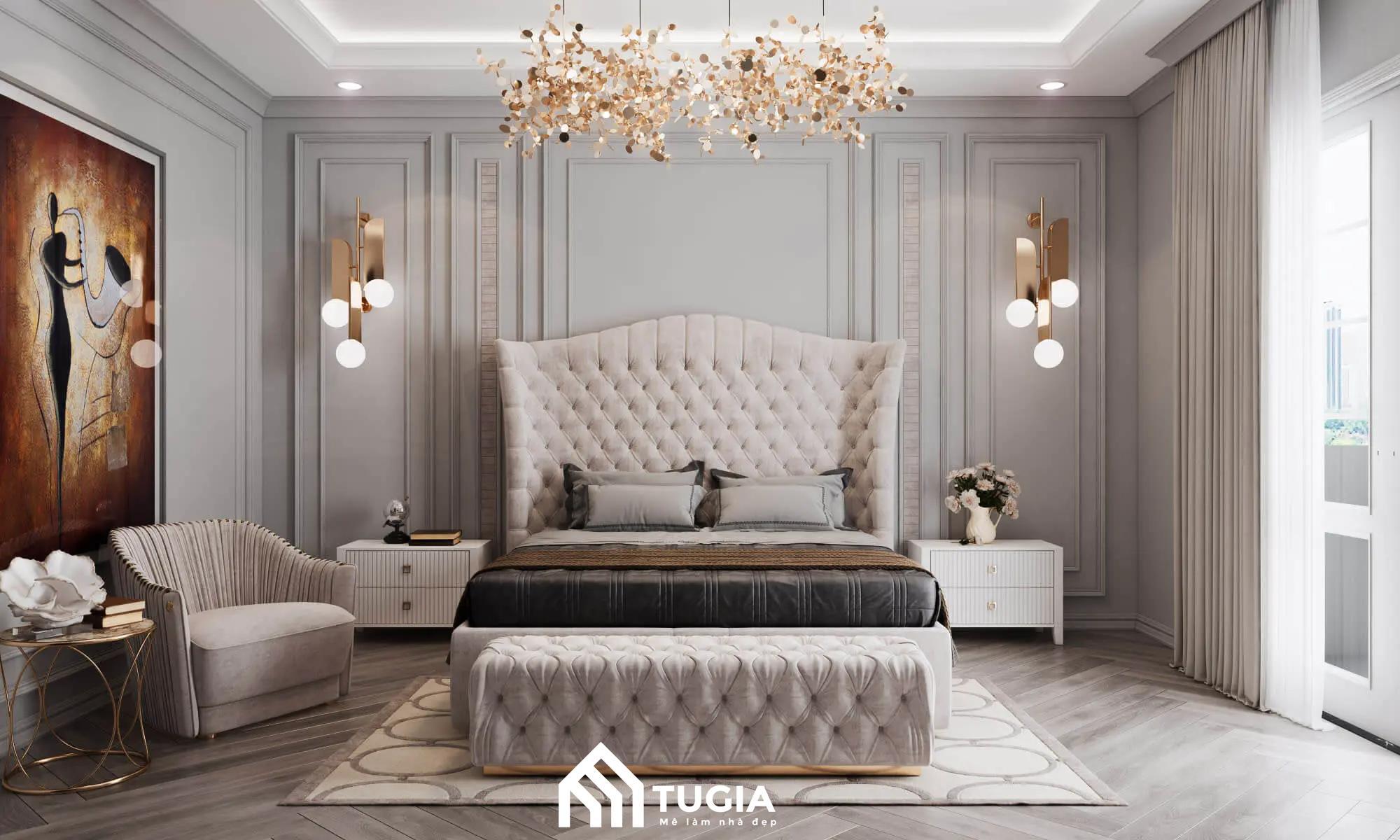 Mẫu thiết kế nội thất phòng ngủ nhà ống Châu Âu nổi bật với các đường nét tinh tế, xa hoa