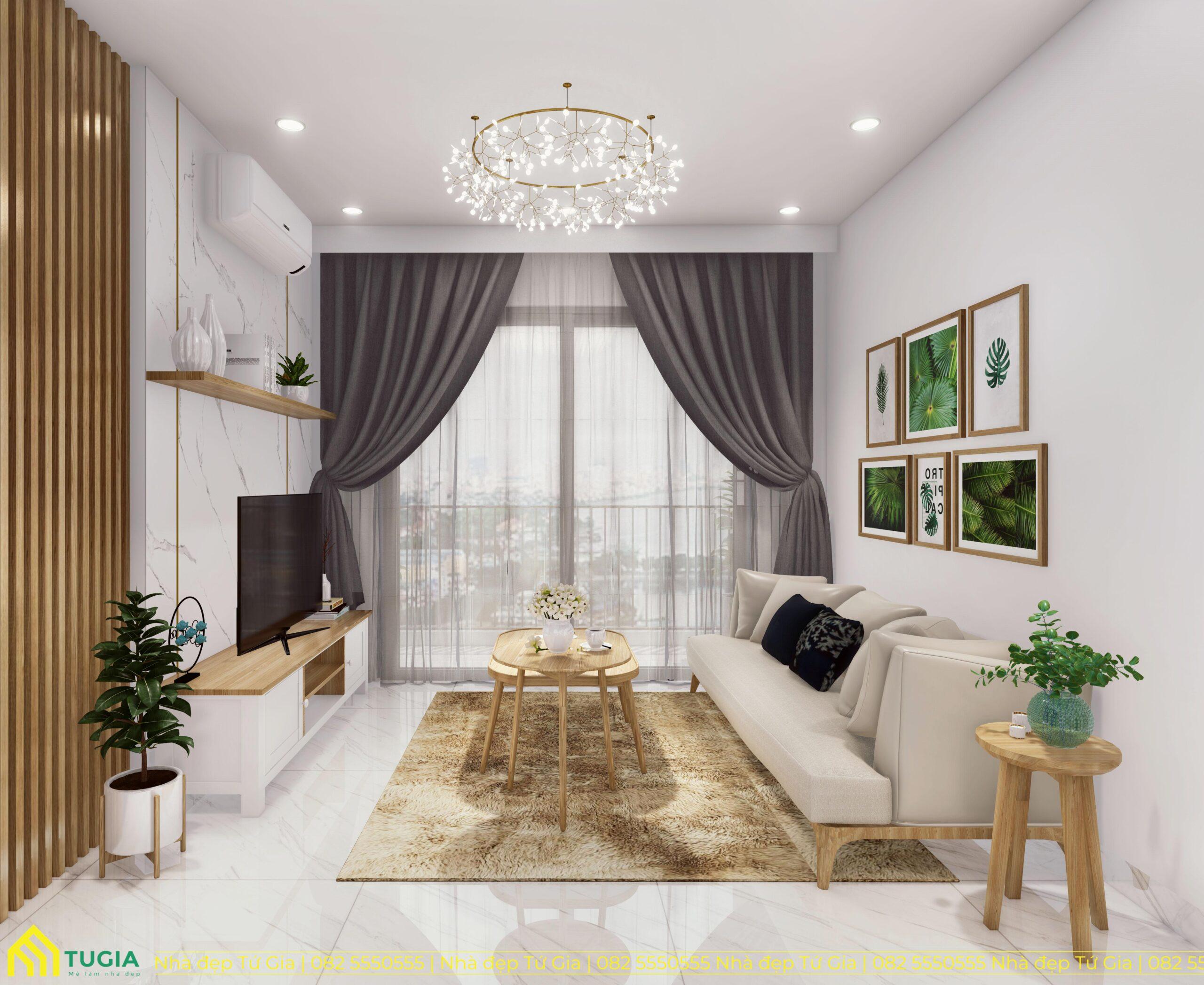 Không gian phòng khách được thiết theo phong cách hiện đại với việc sử dụng nhiều đồ nội thất thông minh để giúp tiết kiệm diện tích