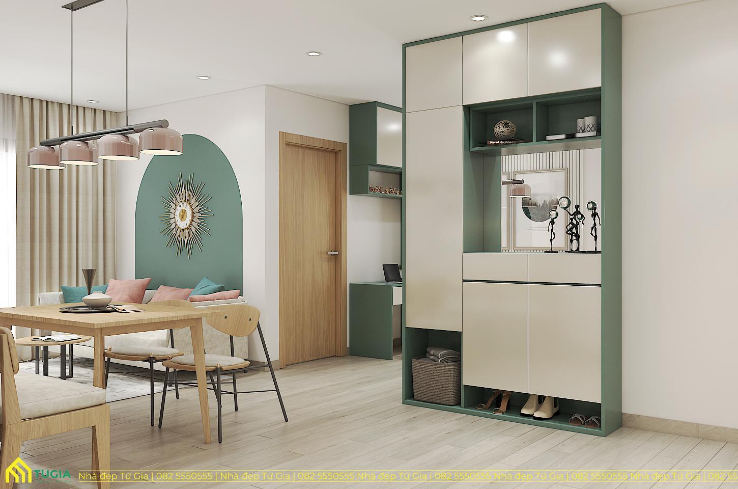 Tủ giày kết hợp tủ trang trí kịch trần đơn giản ấn tượng