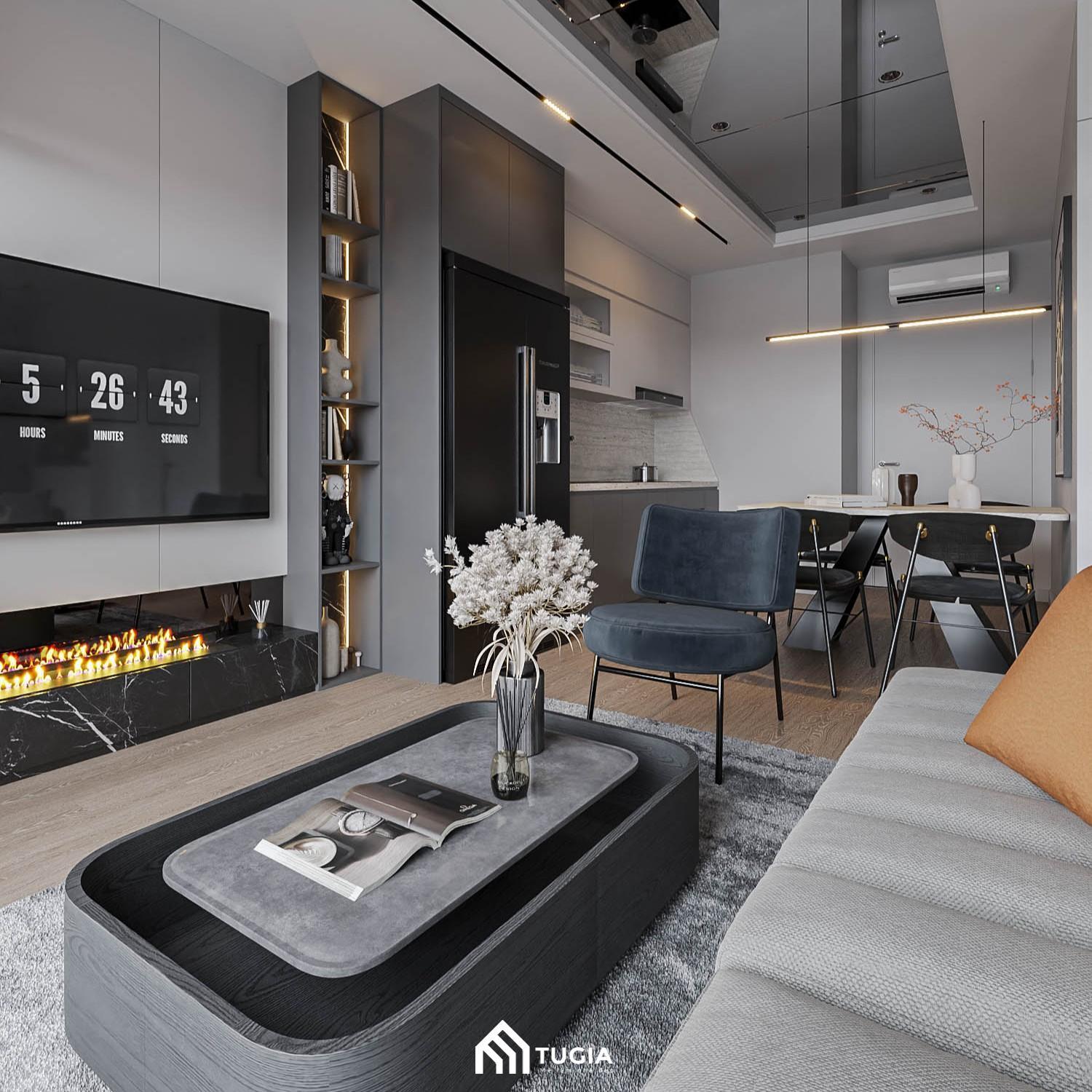 Tone màu chủ đạo được sử dụng là màu trung tính bao gồm đen, xám, trắng mang tới cảm giác hiện đại