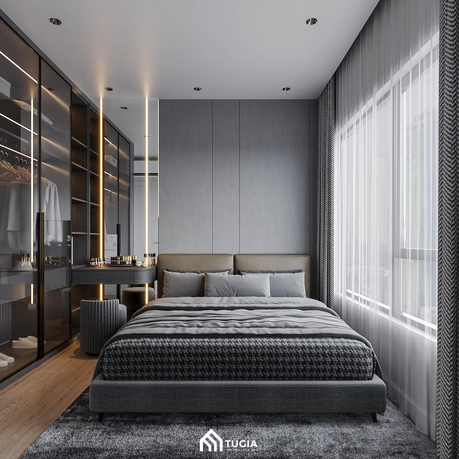 Mẫu phòng ngủ sang trọng được Nội thất Tứ Gia thiết kế cho vợ chồng chị Thủy