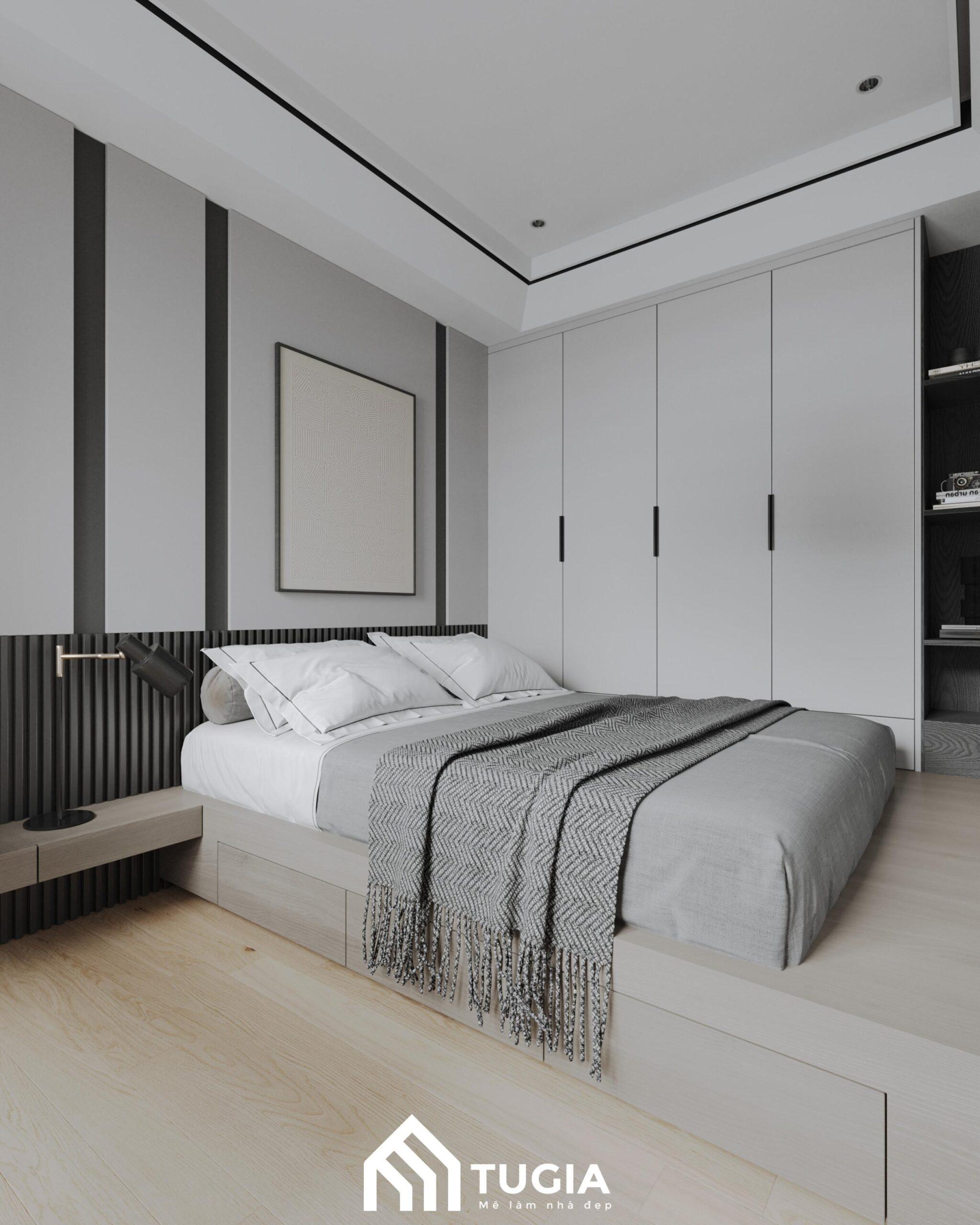 Bục giường ngủ liền tủ quần áo cao kịch trần tối ưu không gian lưu trữ