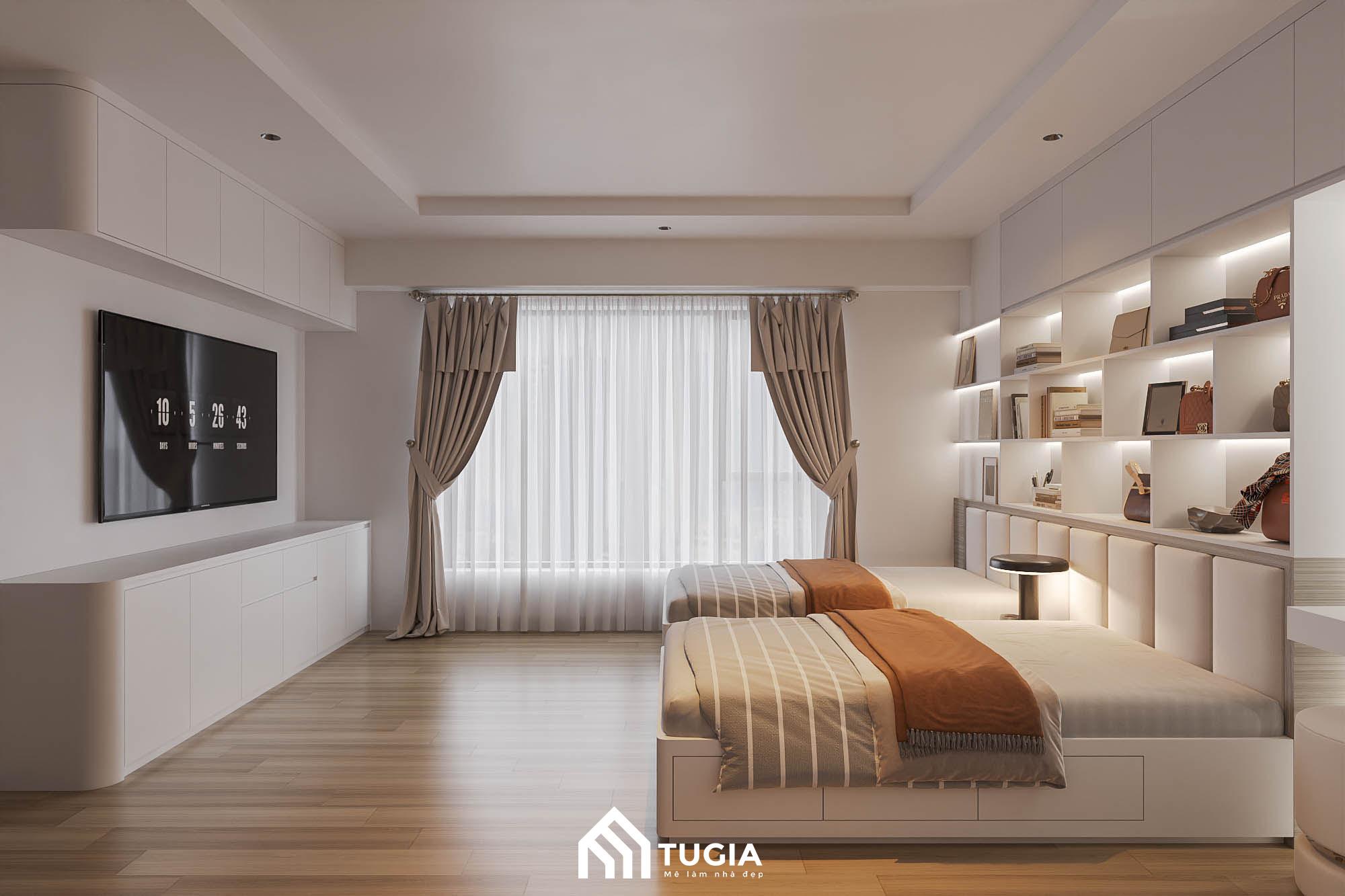 Phòng ngủ đối với thiết kế rộng rãi, đơn giản nhưng vô cùng ấm cúng, thoải mái