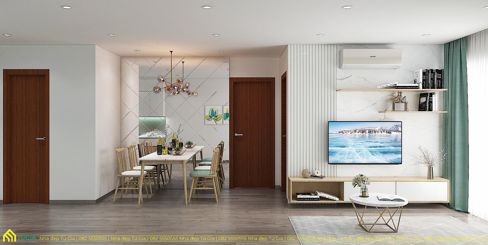 Bố trí bộ bàn ăn ở góc tường để giúp tận dụng tối đa không gian