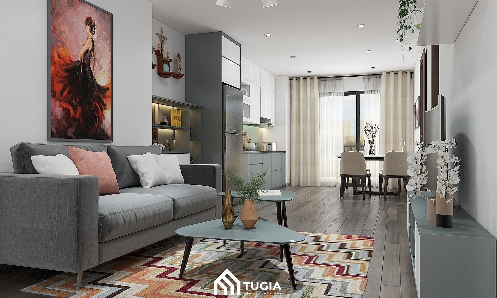Bức tranh treo tường nghệ thuật cùng với màu sắc độc đáo tạo điểm nhấn cho cả căn phòng