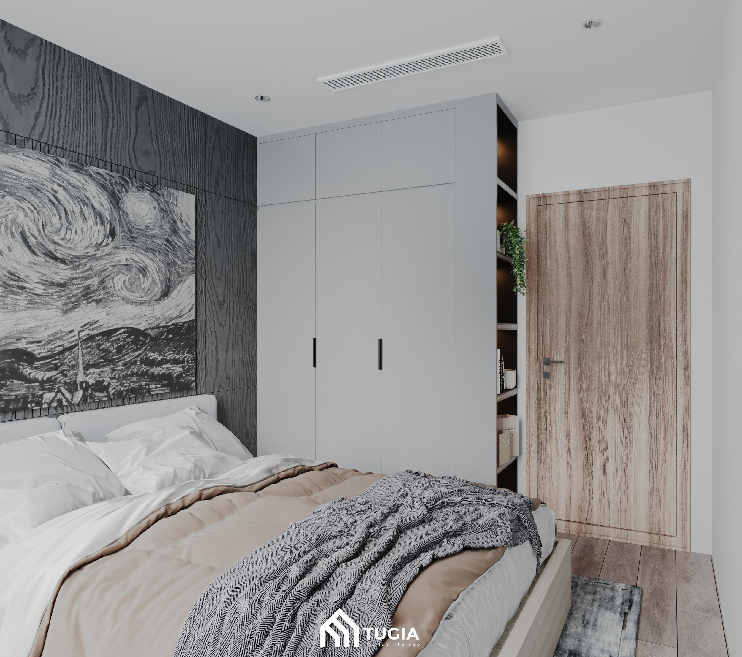 Không gian phòng ngủ hiện đại tone màu be chủ đạo kết hợp đồ nội thất bố trí kịch trần
