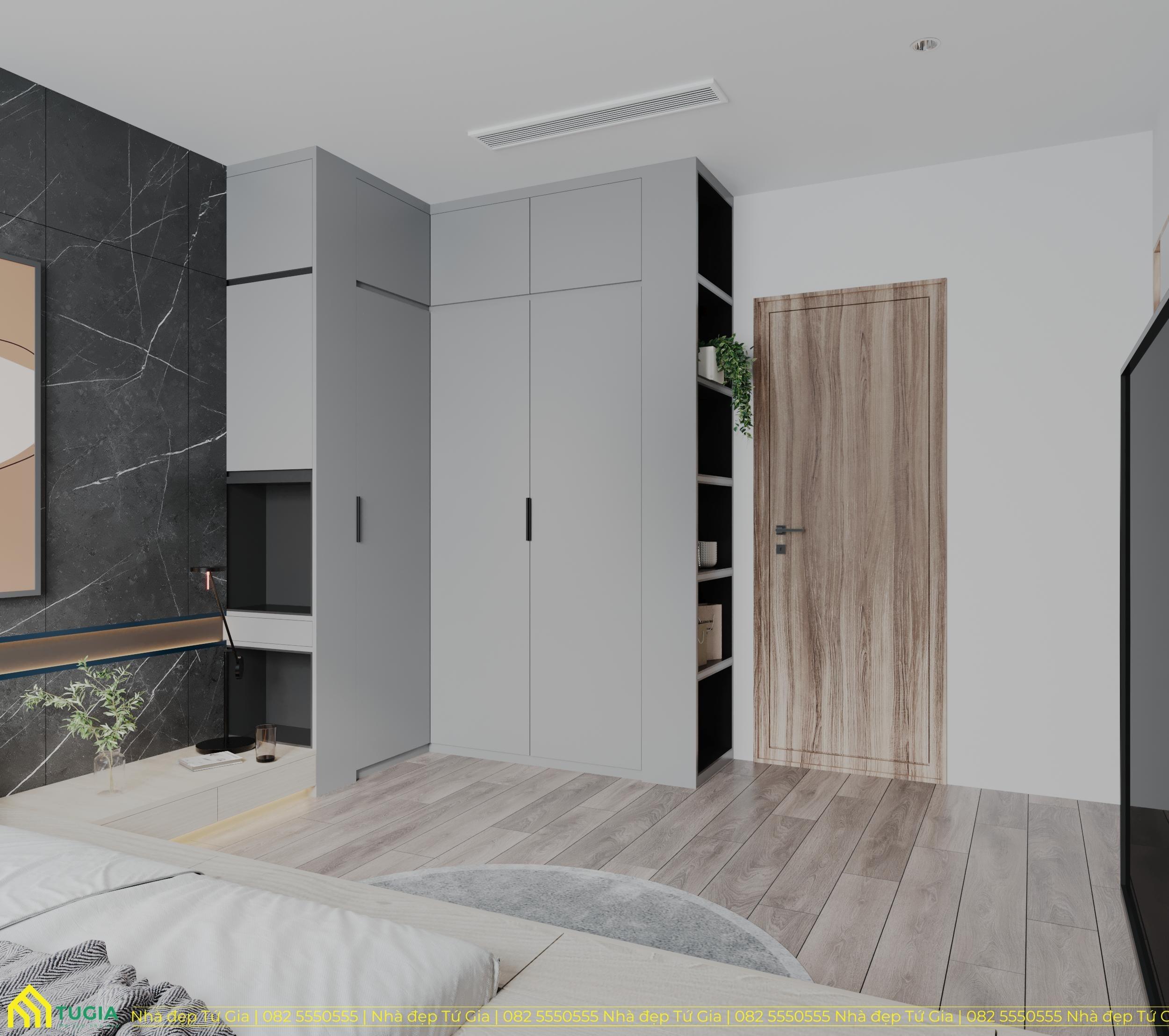 Không gian không quá rộng nhưng được sắp xếp thông tinh, tạo cho căn phòng có độ thoáng nhất định