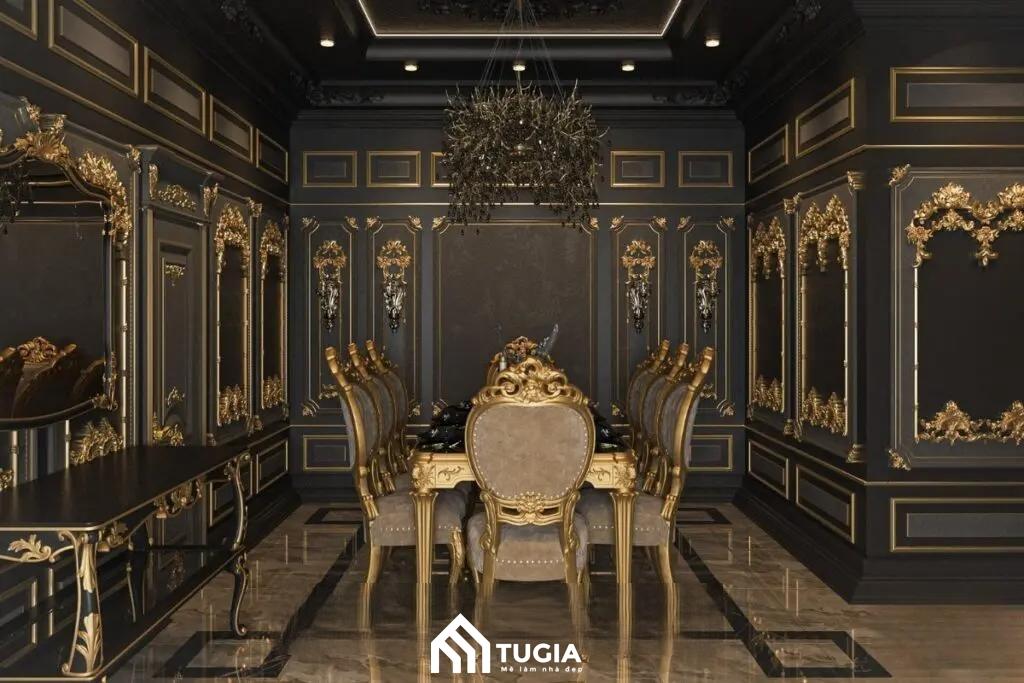 Mẫu thiết kế thi công nội thất biệt thự cổ điển của Chú Tiến việc tập chung vào các họa tiết hoa văn trang trí cầu kì