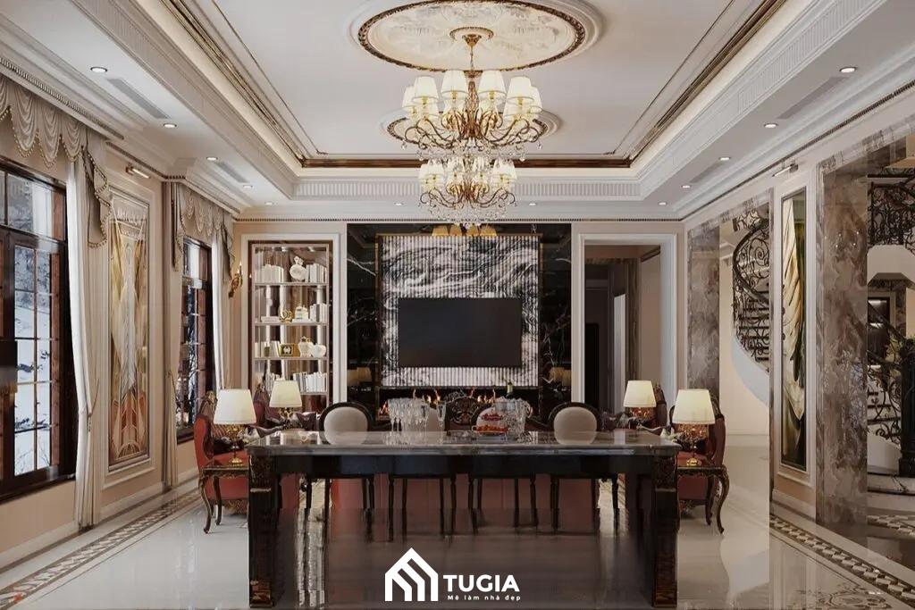 Công trình thi công nội thất biệt thự của Chú Quang được sử dụng chủ yếu là các vật liệu tự nhiên cao cấp như gỗ trắc đen, đá hoa cương,..