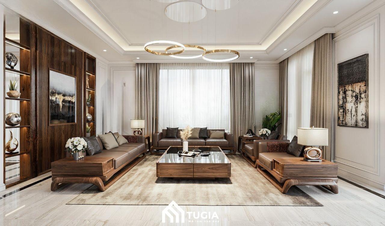 Phòng khách biệt thự bằng gỗ tự nhiên đang là xu hướng được khá nhiều gia chủ lựa chọn gần đây bởi độ bền cao cũng như tính thẩm mỹ vượt trội
