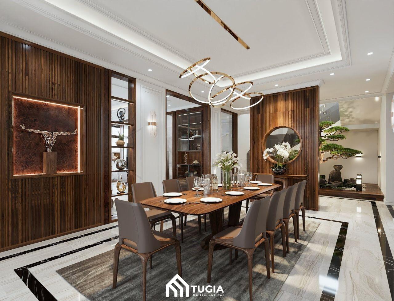 Bộ bàn ăn biệt thự bằng gỗ tự nhiên mang vẻ đẹp đẳng cấp sẽ là điểm nhấn của toàn bộ không gian