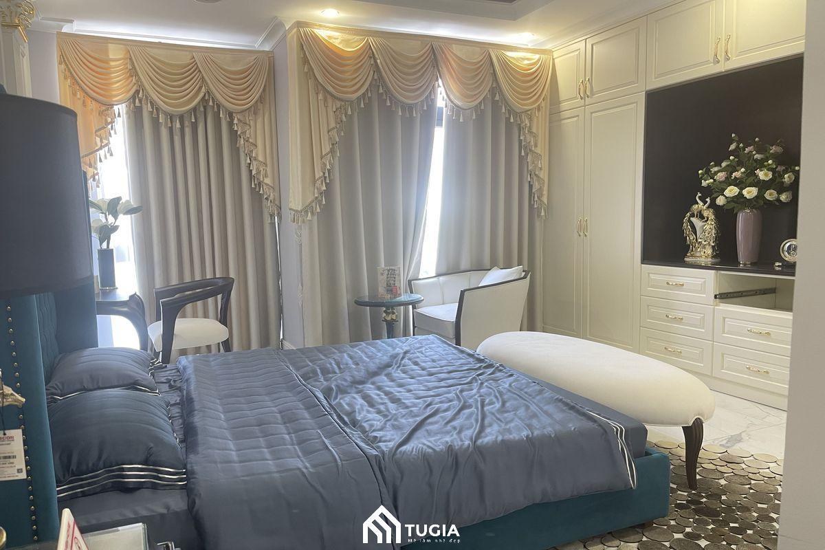 Nội thất phòng ngủ hiện đại, mang đậm nét đẹp tân cổ điển sử dụng chủ yếu là chất liệu gỗ công nghiệp cao cấp