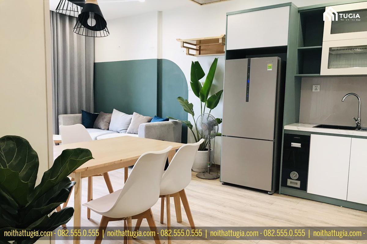 Hình ảnh thi công thực tế tại căn hộ chung cư Vinhomes Ocean Park 2 phòng ngủ diện tích 65m2 do Nội thất Tứ Gia thực hiện