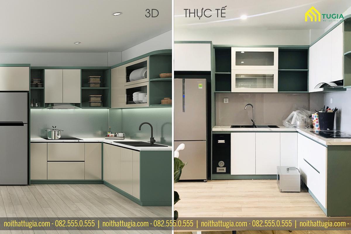 Hình ảnh thi công thực tế tại căn hộ cung cư Vinhomes Ocean Park 2 phòng ngủ diện tích 65m2 do Nội thất Tứ Gia thực hiện