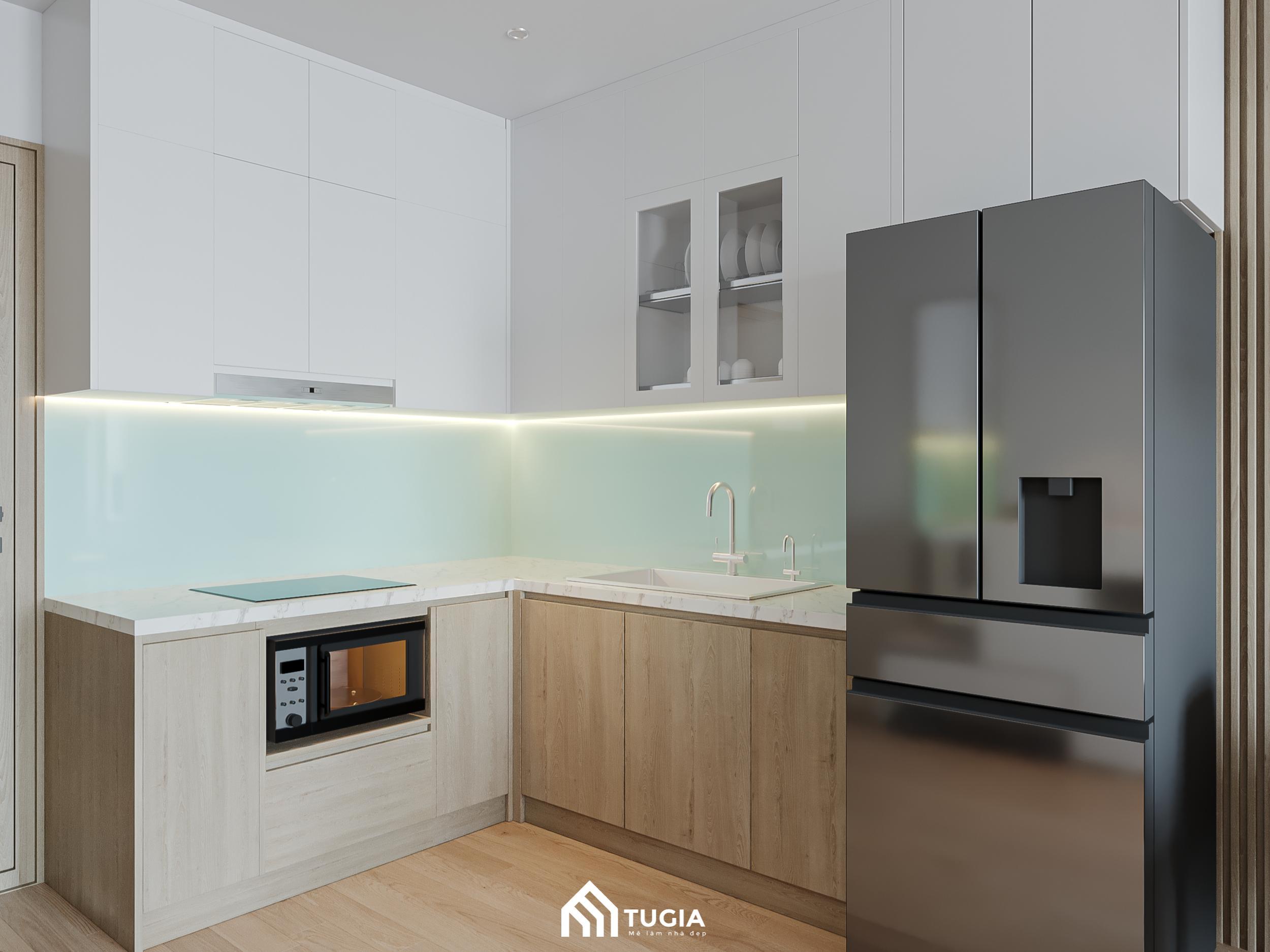 Mẫu thiết kế bếp hình chữ L nhỏ gọn cho chung cư có diện tích bị hạn chế