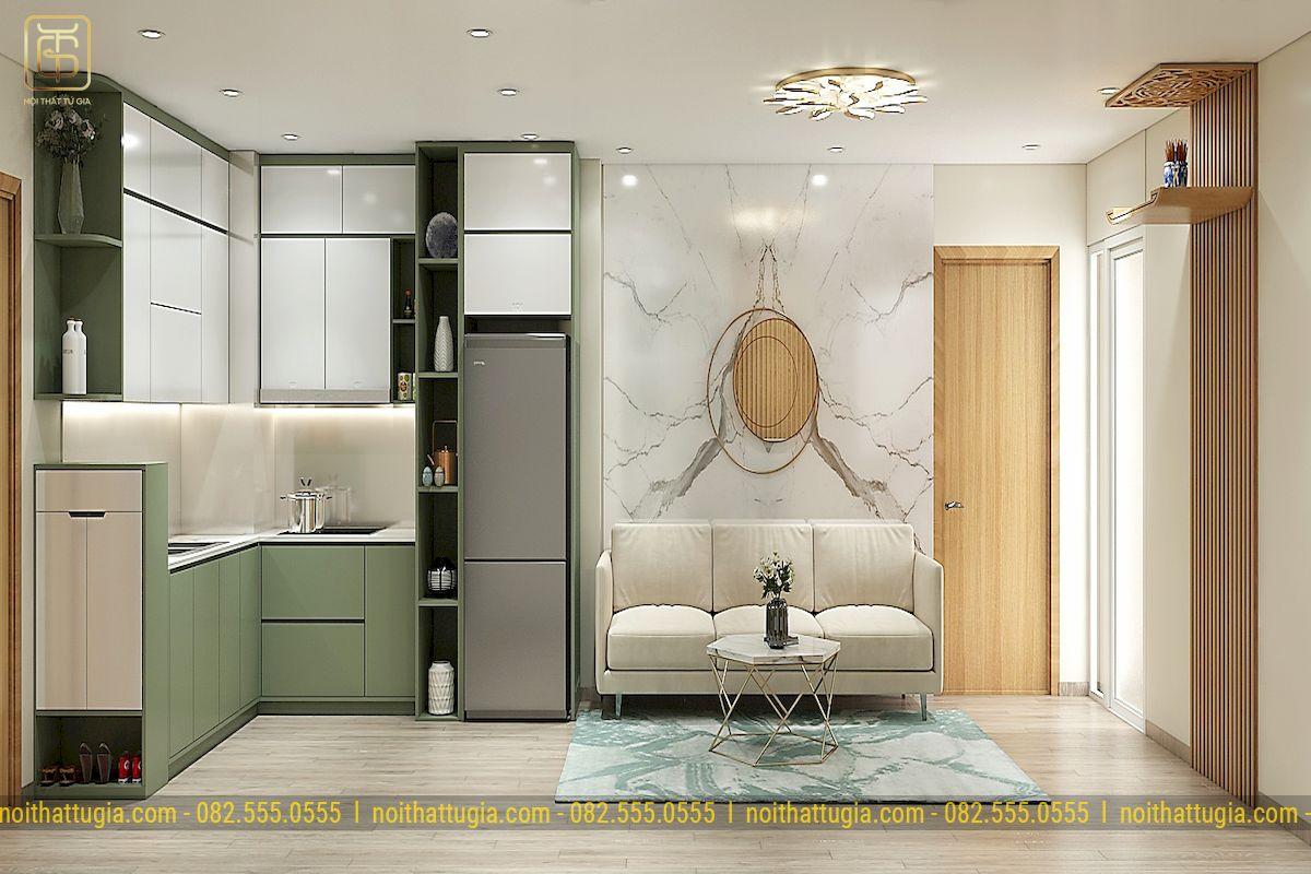 Thiết kế phòng bếp liền phòng khách là xu hướng thường thấy trong phong cách hiện đại