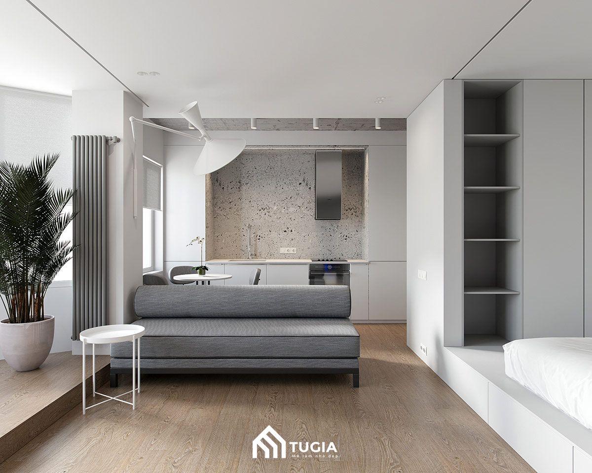 Thiết kế nội thất phong cách tối giản cho studio 30m2 là sẽ lược bỏ hoàn toàn các đồ nội thất và chi tiết trang trí cầu kì