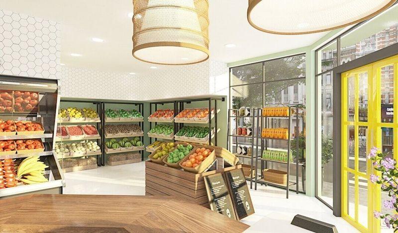 Thiết kế nội thất shop trái cây kết hợp thực phẩm