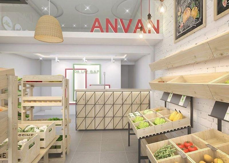 Thiết kế cửa hàng trái cây tông màu be