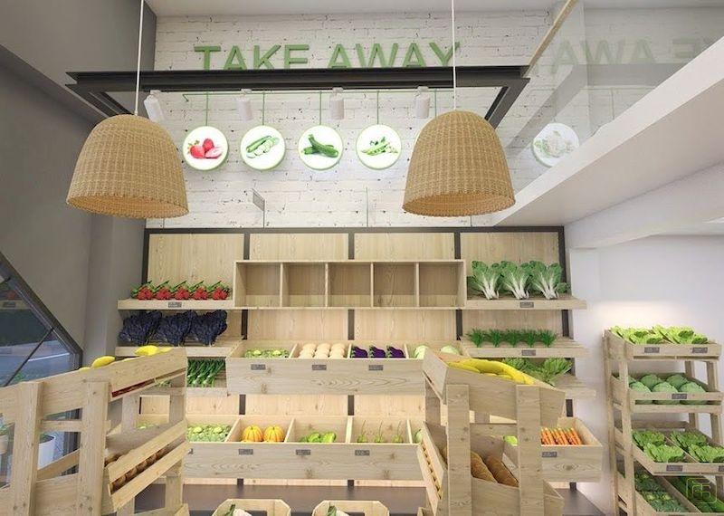 Thiết kế nội thất shop trái cây kết hợp thực phẩm sạch