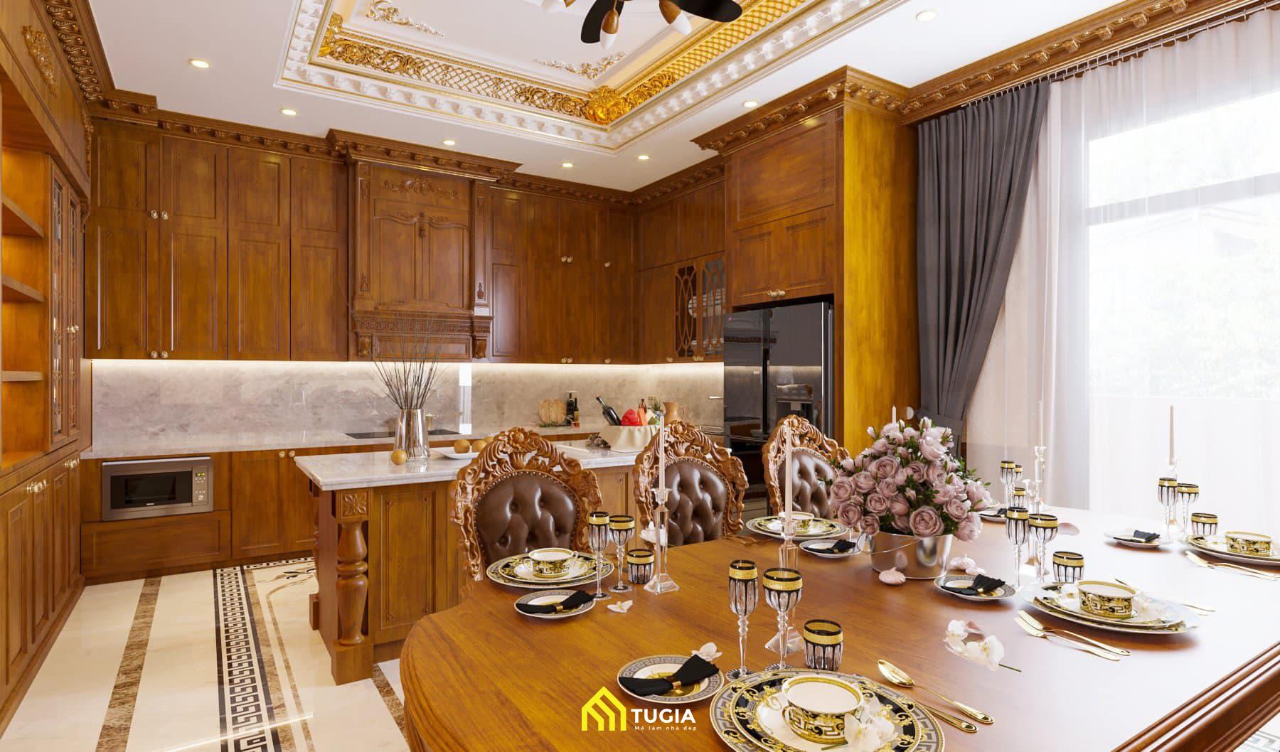 Thiết kế nội thất biệt thự có nhiều chi tiết hoa văn sắc nét đặc trưng của phương Tây