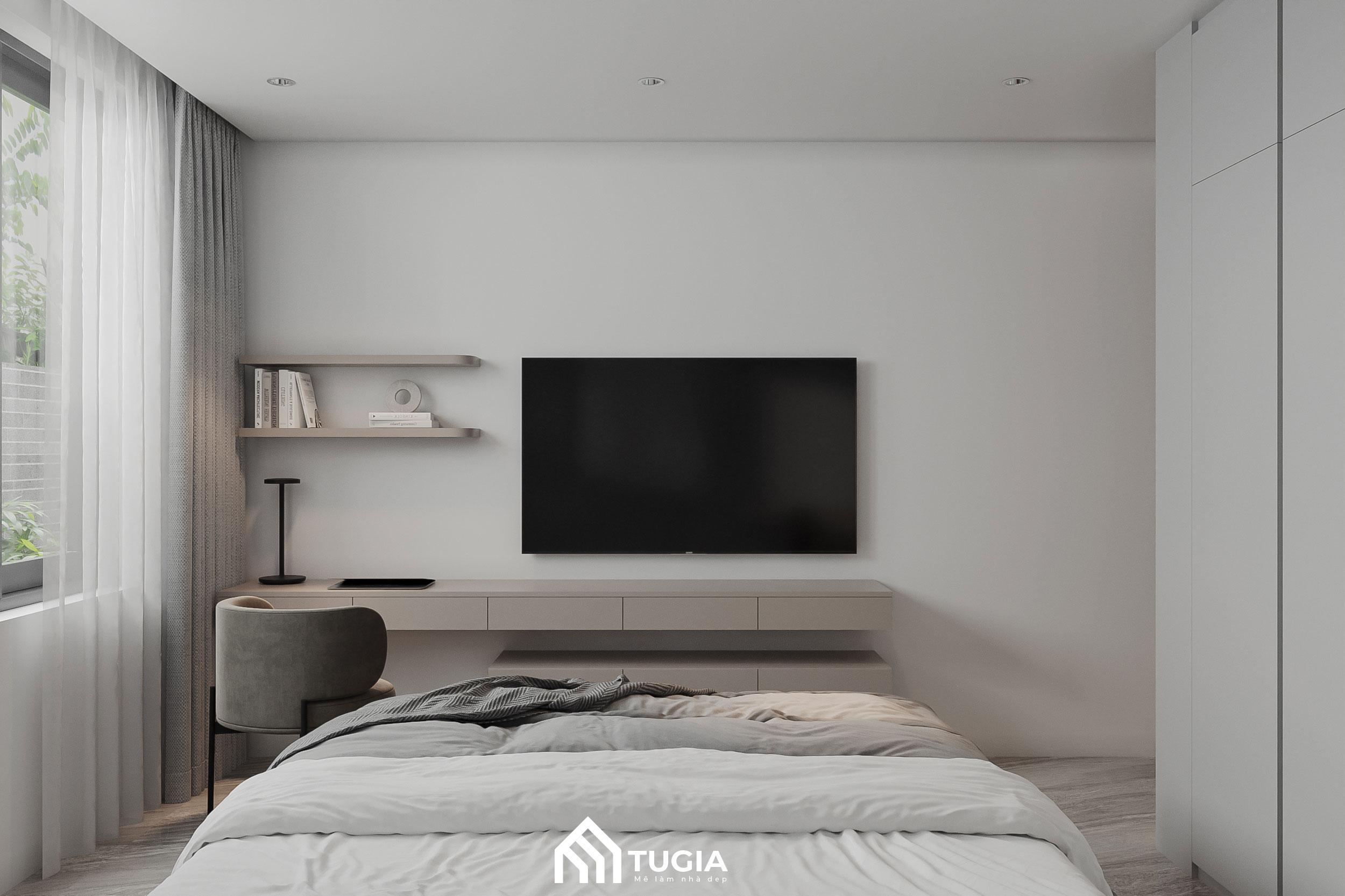 Khu vực bàn làm việc được bố trí gần ô cửa sổ giúp tận dụng ánh sáng tự nhiên hiệu quả