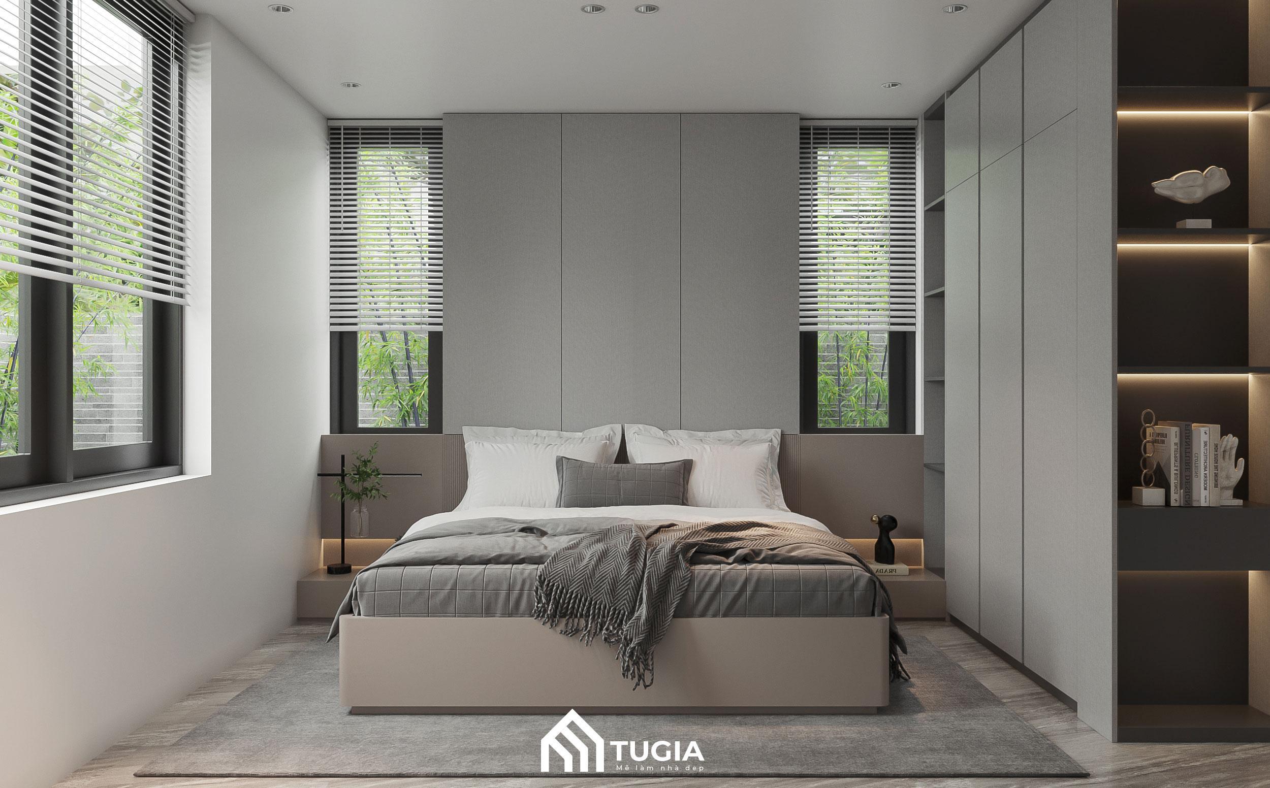 Phòng ngủ phụ được thiết kế theo phong cách hiện đại và tối giản với gam màu trung tính chủ đạo giúp tạo nên không gian nghỉ ngơi dễ chịu