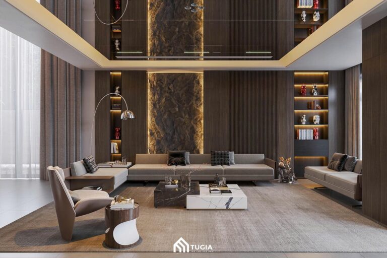 Phòng khách biệt thự liền kề được thiết kế theo phong cách Modern Luxury